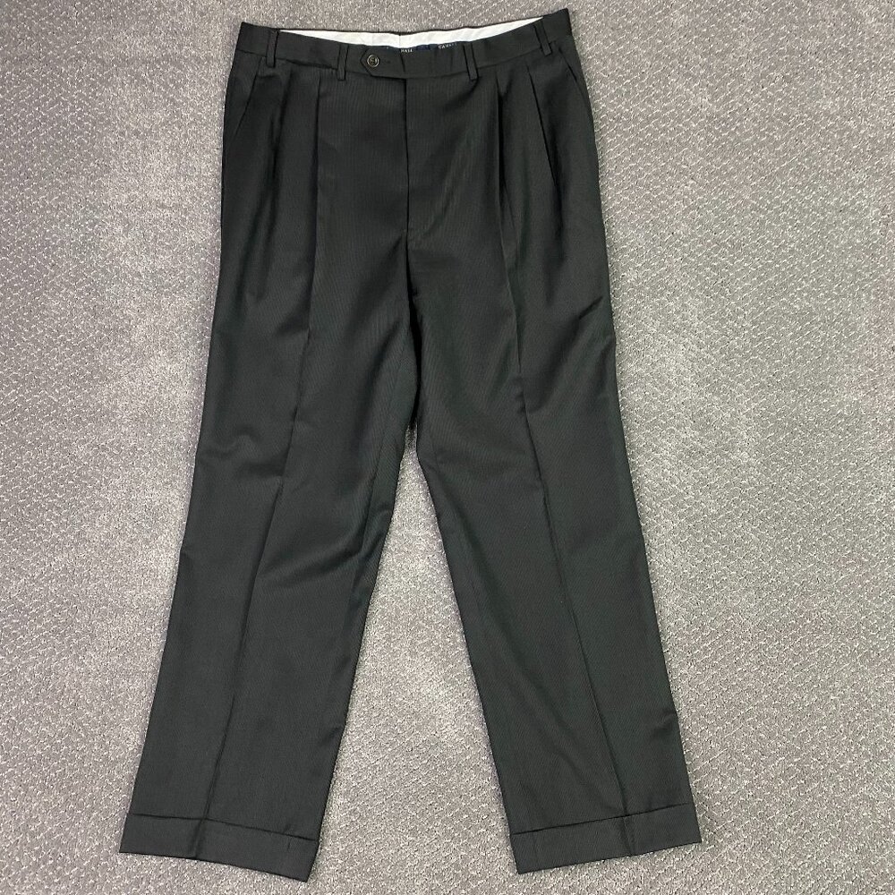 Canali Dress Pants Slacks Men's 36 Measures 35 x 29 Wool Green Pleats Cuffed